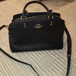 Coach Black Leather Satchel with Gold Accents & Optional Crossbody Strap